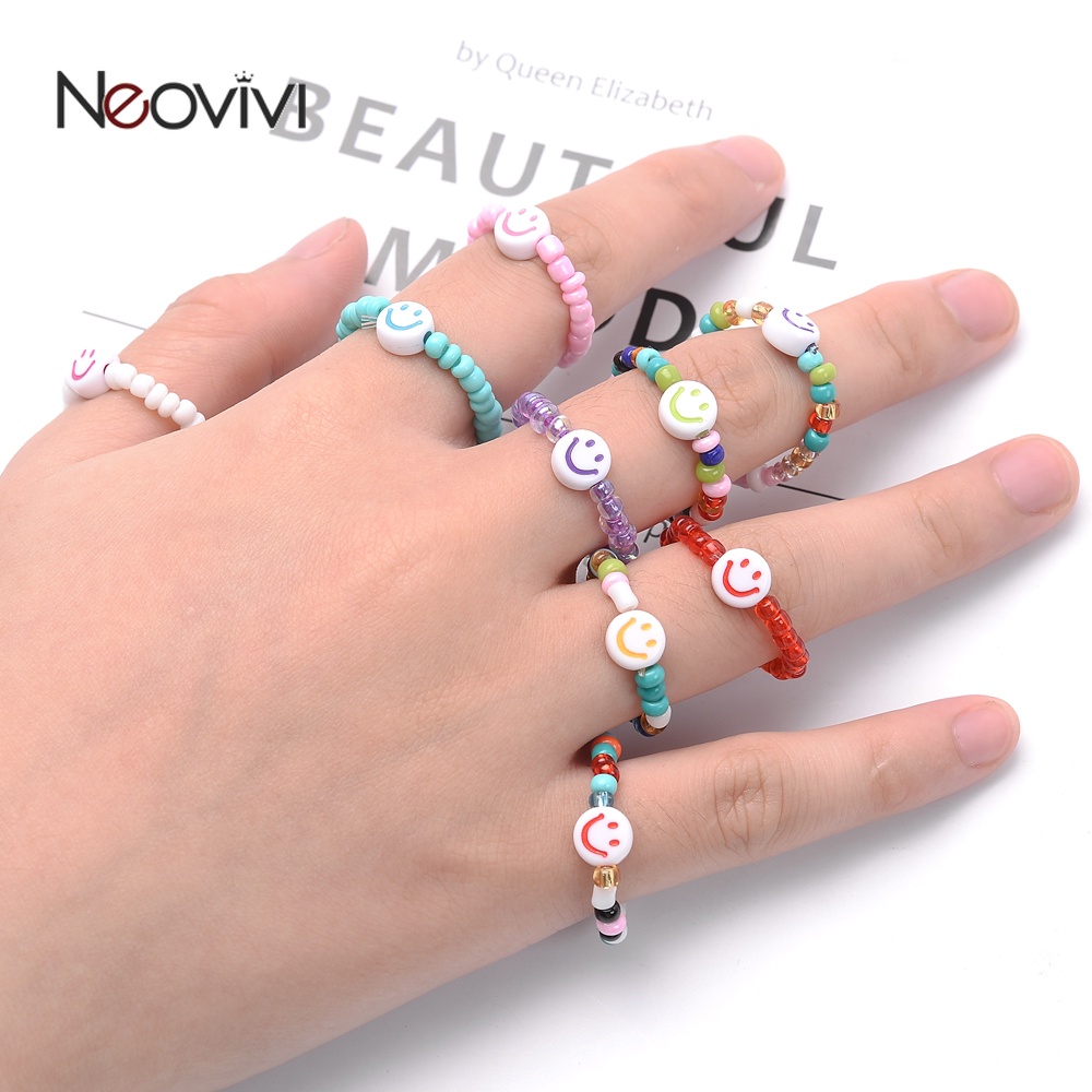 Thời Trang Nhẫn Đeo Ngón Tay Đính Hạt Nhựa Hình Mặt Cười Dễ Thương