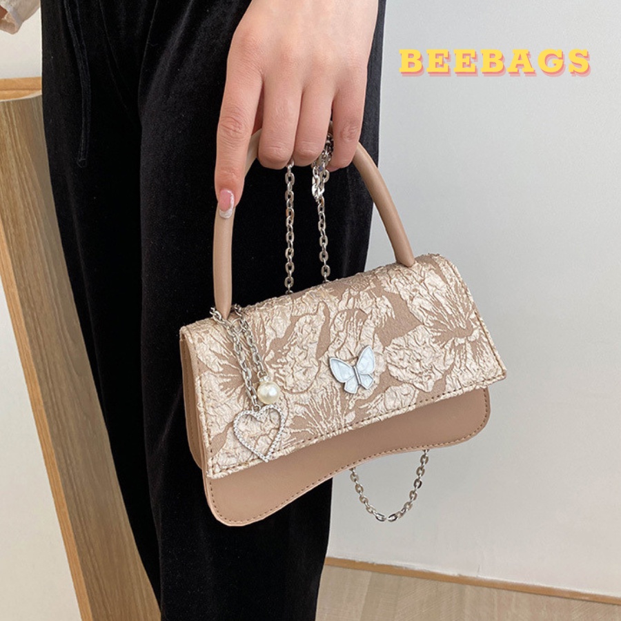 Túi Dây Xích Họa Tiết Bướm, Trái Tim Xinh Xắn Màu Đen, Trắng, Xanh Xám Và Be | TX19 | Túi Nữ Cầm Tay Đeo Chéo Sang Chảnh