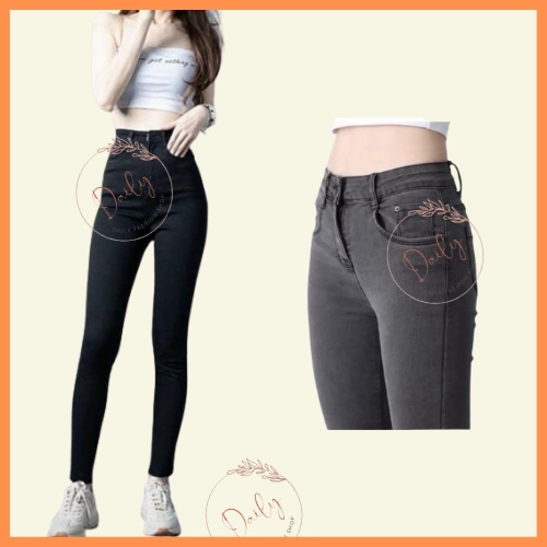 Quần Jean Nữ Dáng Dài Chất Bò Giấy Cao Cấp Cạp Cao Co Giãn Ôm Sát Màu Trơn Basic Đen, Xám Daily