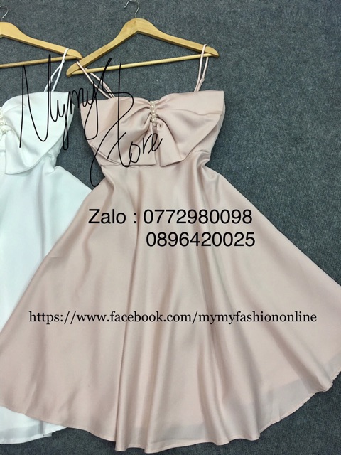 Đầm dự tiệc 2 dây nơ ngực kết ngọc chất lụa taffeta TRIPBLE T DRESS - Size M/L - MS198V