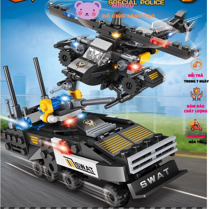 Bộ Đồ Chơi Lắp Ráp Xếp Hình  Xe Cảnh Sát, Máy Bay Chiến Đấu, RoBot Biến Hình, Biệt Đội SWAT