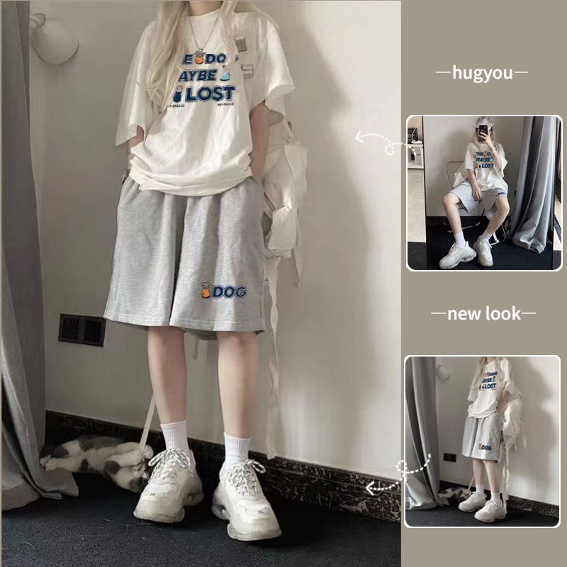 Bộ áo thun tay ngắn dáng rộng và quần ngắn màu xám thời trang năng động dành cho nữ (có bán lẻ)