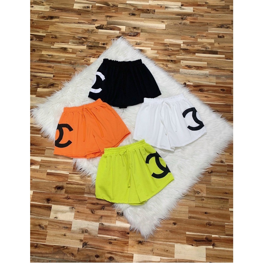 quần short thun nữ in logo cha bên quần sang chảnh l