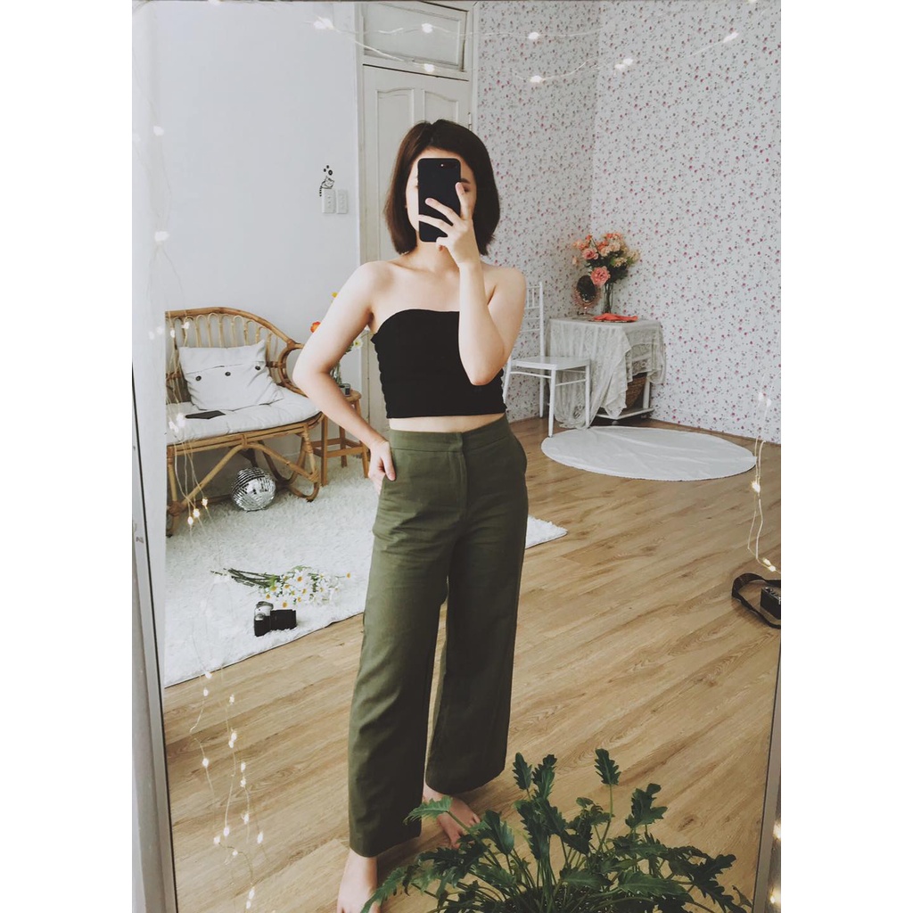 Áo Croptop Cúp ngực chất liệu Linen màu đen | BigBuy360 - bigbuy360.vn