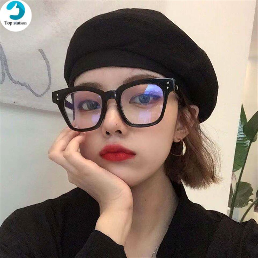 Mắt Kính Gọng Vuông Màu Đen Chống Ánh Sáng Xanh Phong Cách Retro Dành Cho Nam Nữ