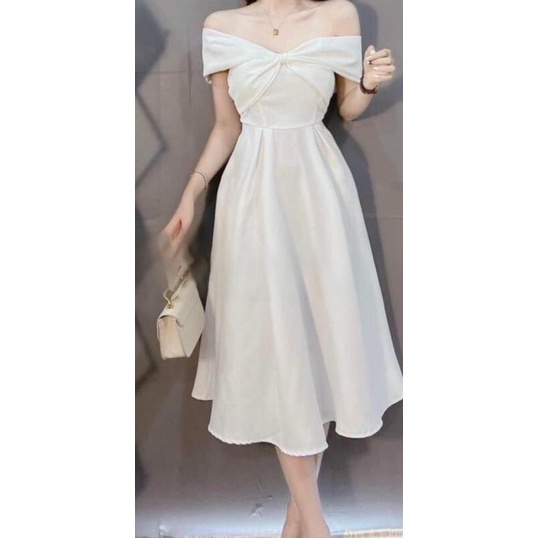 ĐẦM XOÈ NƠ NGỰC THIẾT KẾ CÓ DÂY KÉO TRỄ VAI VẢI TUYẾT MƯA MỀM