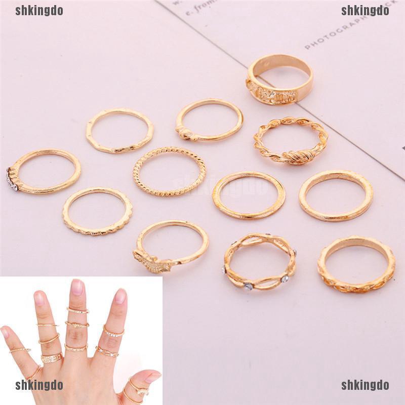 Set 12 chiếc nhẫn màu vàng trang sức thời trang sang trọng cho nữ