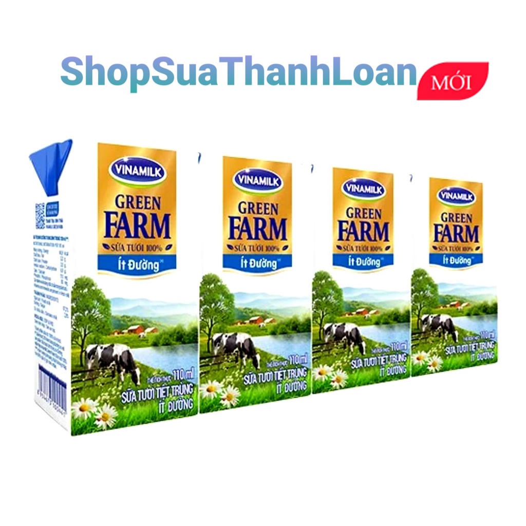 [HSD T7-2022] Thùng 48 Hộp Sữa Tươi Tiệt Trùng Vinamilk Green Farm Ít Đường 110ml