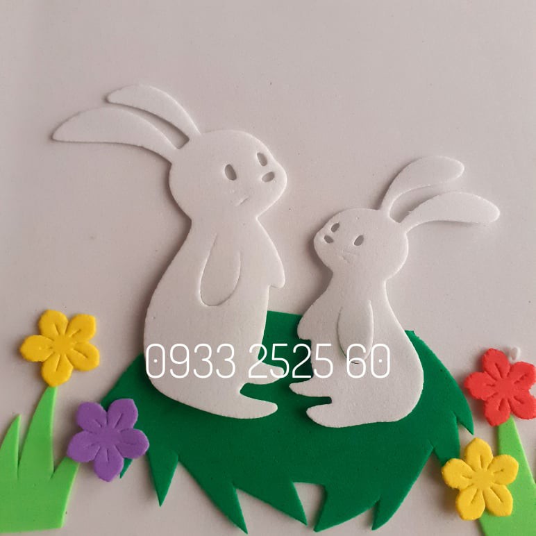 12 con thỏ bằng giấy xốp, có 2 size - Hình trang trí thiệp, bao lì xì - đồ chơi cho bé - thủ công mầm non - xốp mầm non