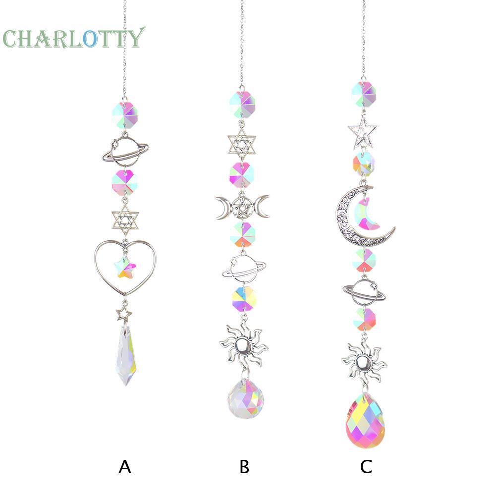 Vật trang trí pha lê hình ngôi sao / mặt trăng / lục giác 450mm treo trang trí nhà cửa