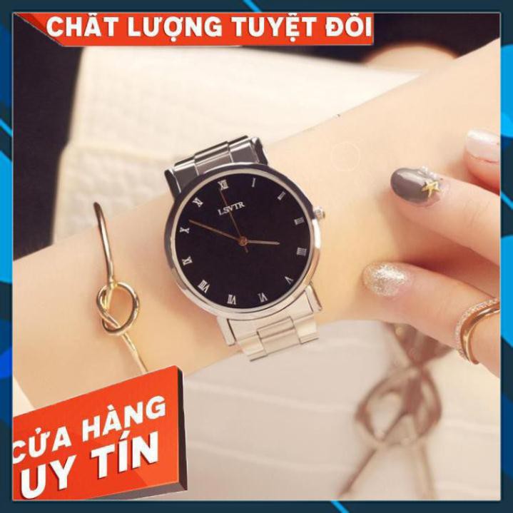 [ HÀNG CAO CẤP ] - Đồng Hồ Đôi Nam Nữ Chính Hãng LSVTR T019 Dây Bạc Mặt Đen !!!