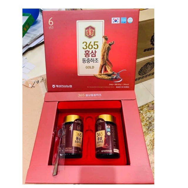 Cao Hồng Sâm Đông Trùng 365 HÀN QUỐC, Hộp 2 Lọ x 240gr