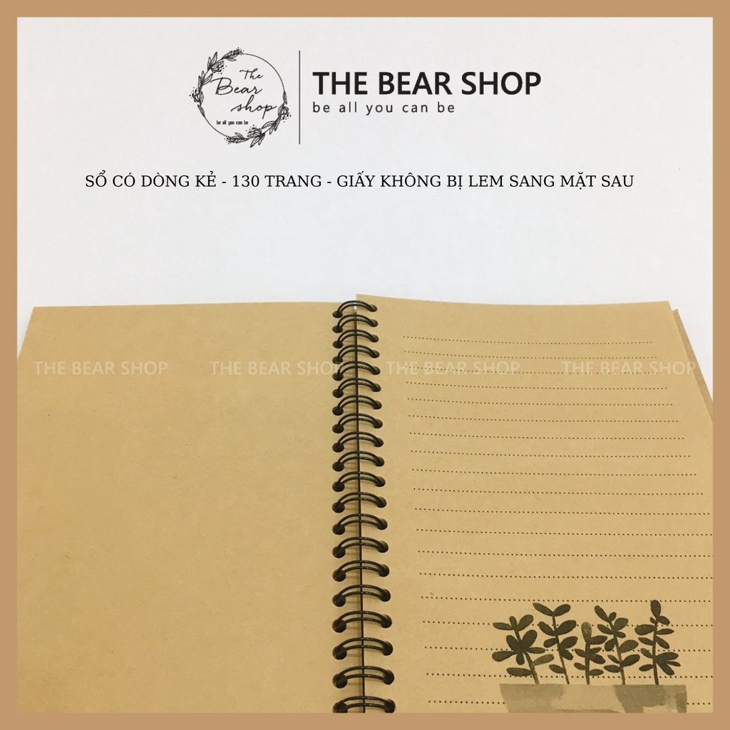 Sổ tay ghi chép handmade vintage Có Dòng Kẻ - Khổ A5 bìa cứng giấy kraft - The Bear Shop