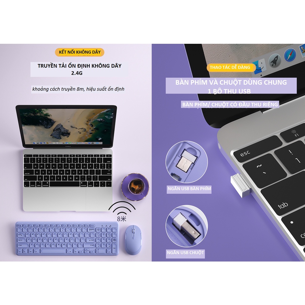 ORDER- BỘ BÀN PHÍM+ CHUỘT KHÔNG DÂY B.O.W HW256A KÈM HÌNH THẬT