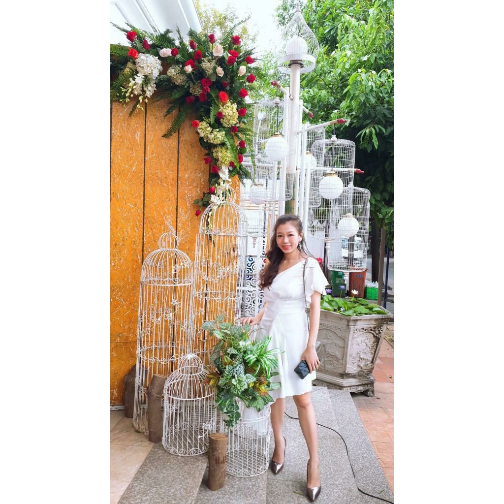 [ xả kho ] MiD Đầm xòe lệch vai trắng thiết kế cao cấp V1148