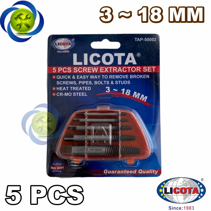Tháo ốc gãy Licota TAP-50002 5 chi tiết 3mm-18mm