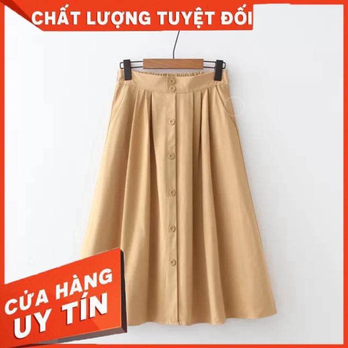 Chân Váy Midi Nữ Phía Sau Lưng Chun Phối Hàng Cúc Giữa /Hình Thật | BigBuy360 - bigbuy360.vn