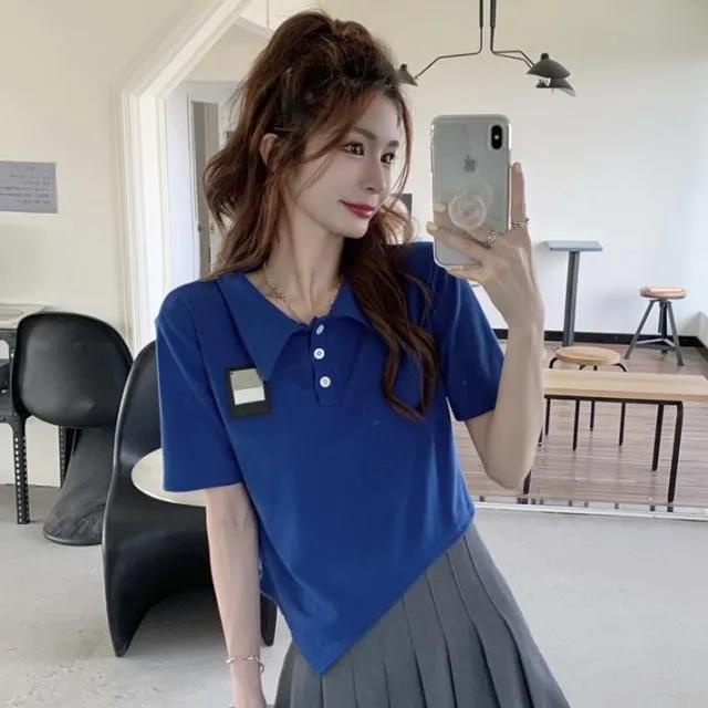 Áo Thun Polo Ngắn Tay Thiết Kế Mới 2022 Phong Cách Hàn Quốc Cho Nữ