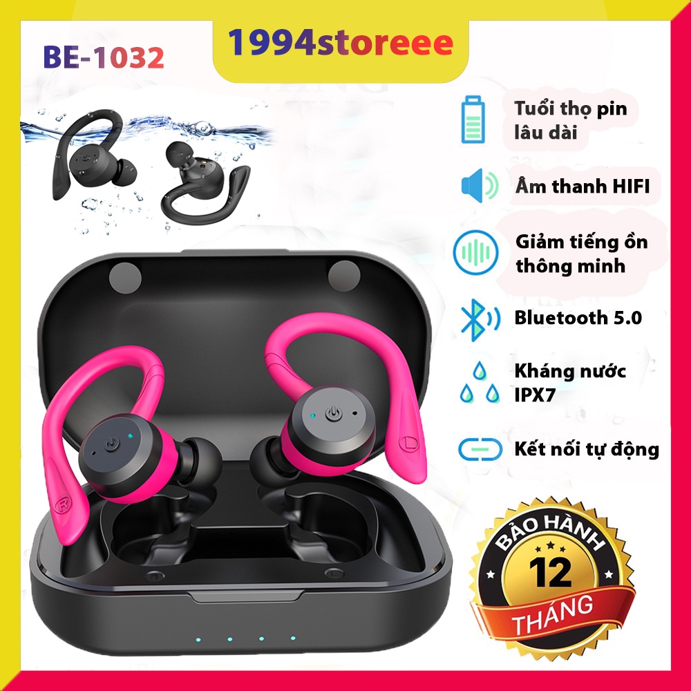 Tai nghe bluetooth BE1032 kháng nước IPX7, tai nghe bluetooth không dây TWS kiểu dáng thể thao Bluetooth 5.1- Không dây