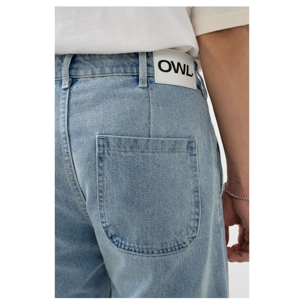 OWL BRAND® PLEATED RELAX JEANS - Quần jeans dài xếp ly ống rộng / Xanh
