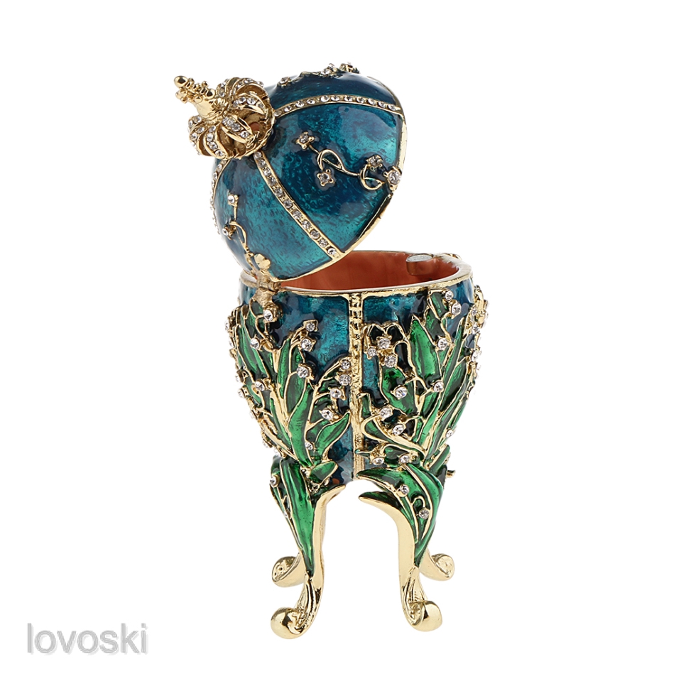 Hộp Đựng Trang Sức 4 Ngăn Hình Trứng Phục Sinh Đính Đá Sang Trọng Kèm Giá Đỡ