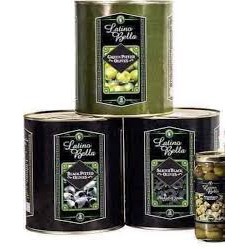 Hộp quả oliu tách hạt xanh- đen Latino Bella 3kg. Date T6 /2021