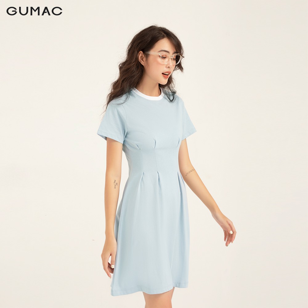 Đầm thun nữ GUMAC xếp ly trẻ trung màu xanh đủ size basic DB1157 | BigBuy360 - bigbuy360.vn