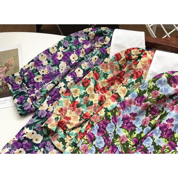 Đầm Hoa Nhí Cổ Lá Vintage Xòe Nhẹ Cực Trend (kèm hình chi tiết vải 2 lớp tự chụp) | BigBuy360 - bigbuy360.vn