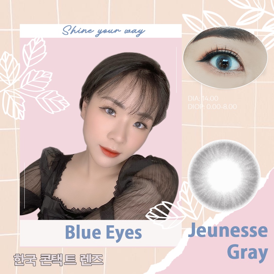 Kính áp tròng thời trang Blue Eyes - JEUNESSE GRAY - Lens giãn màu xám bạc - nội địa Hàn