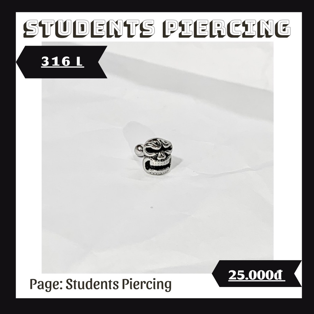 Khuyên chốt vặn hình đầu lâu thép y tế