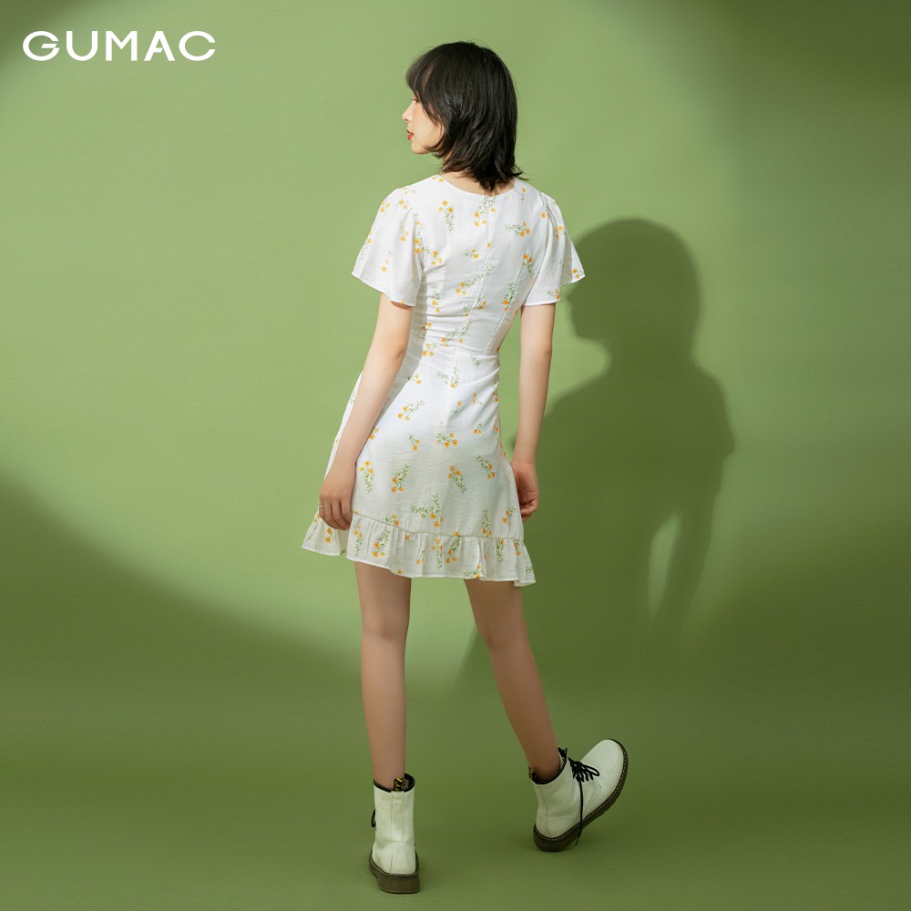 Đầm hoa nữ ôm GUMAC, in họa tiết đẹp, tay ngắn trẻ trung màu trắng đầm dáng xòe DB1115 | BigBuy360 - bigbuy360.vn