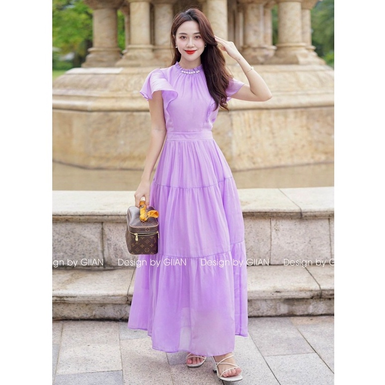 Đầm Dự Tiệc Đi Biển Thiết Kế Dáng Xòe Dài Maxi Cổ Nút Ngọc Điệu Đà Sang Chảnh Thời Trang Váy Nữ[XM MINH PHÚC]