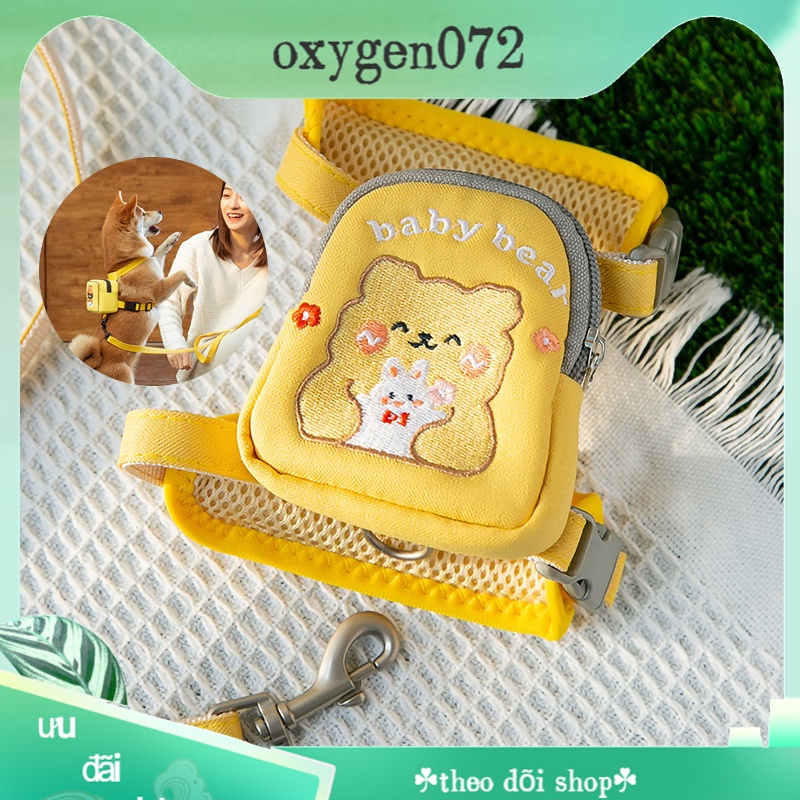 Oxygen072 Dây dắt yếm kèm balo cho chó mèo mẫu mới 2022 - ngoài trời có thể điều chỉnh với dây buộc chì cho nhỏ Chó mèo