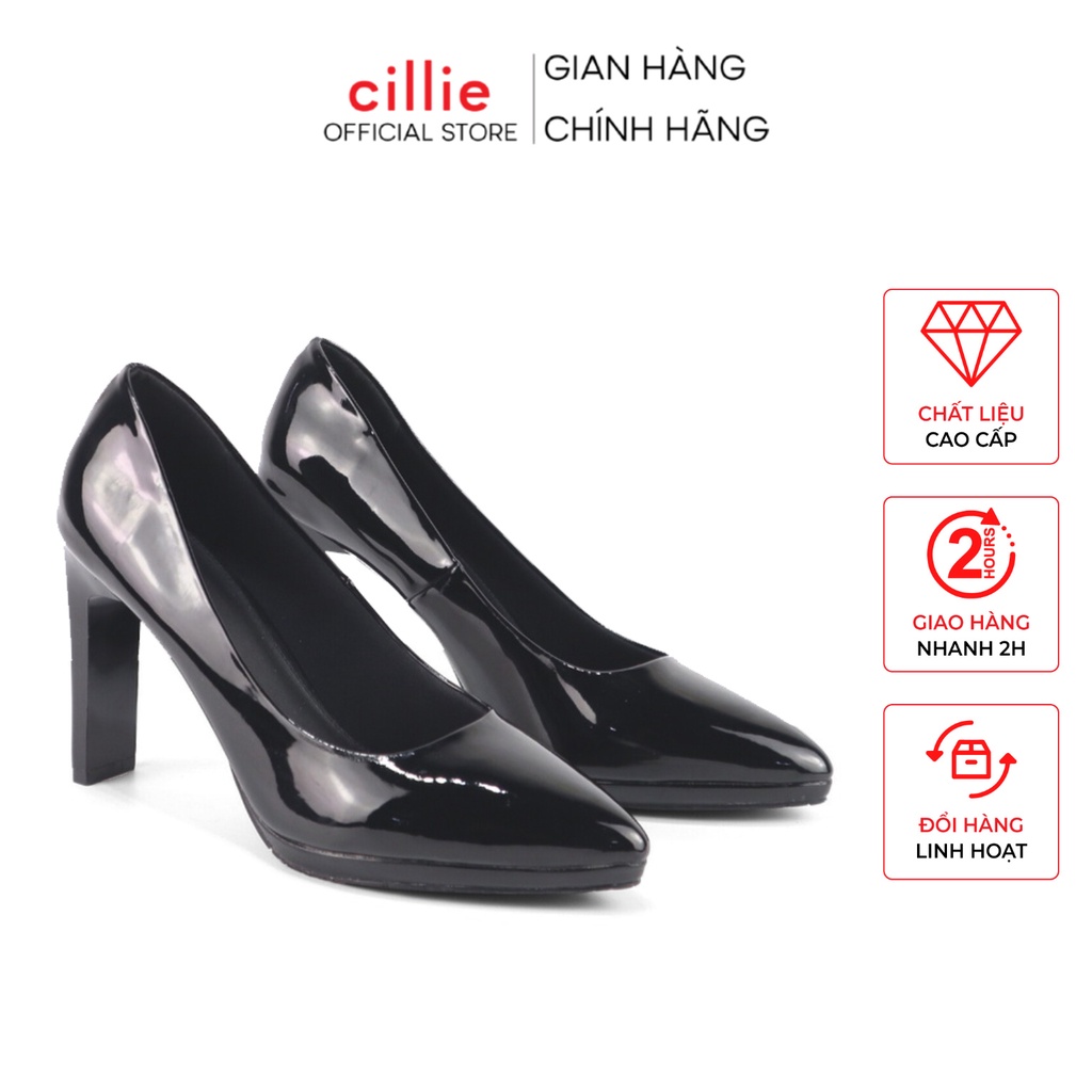 Giày cao gót nữ mũi nhọn thanh lịch da bóng sang chảnh gót thanh cao 10cm đi tệc đi làm Cillie 1204