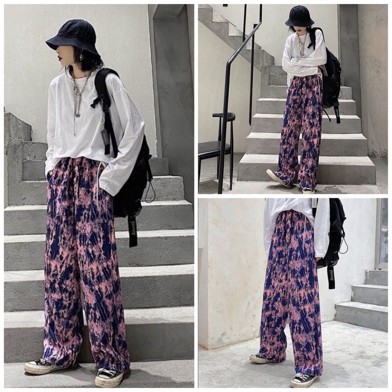 Quần Ống Rộng IN HÌNH Quần Baggy Cạp Cao Thun Dài Rách Đùi Unisex Siêu Hot
