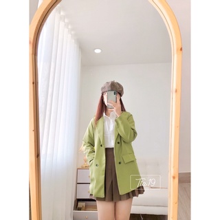 Áo blazer 2 lớp ulzzang Tia19 . Áo khoác vest dáng dài hàn ( Ảnh thật)