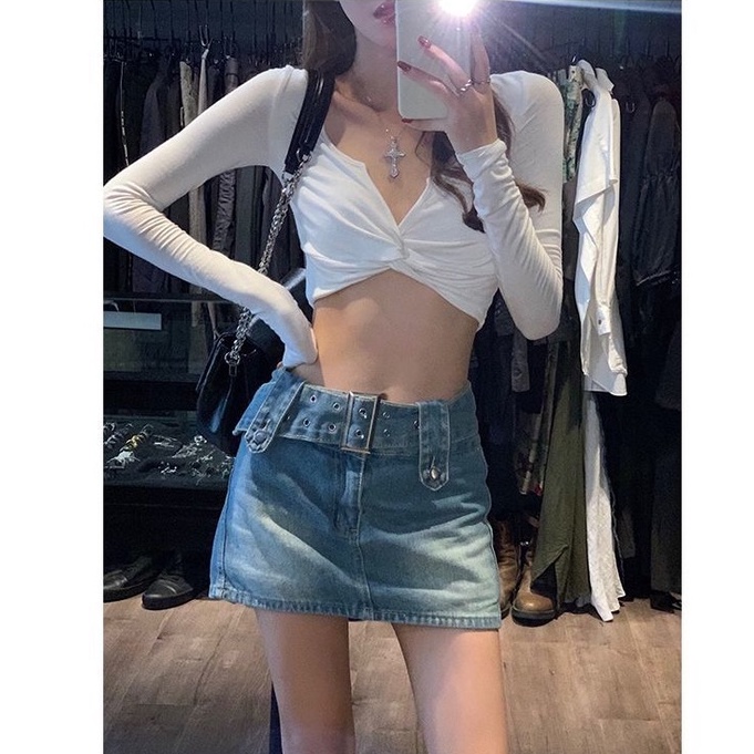 [MURIOKI] Áo Thun Tay Dài Thiết Kế Thắt Nút Độc Đáo Thời Trang Mùa Thu 2022 Cho Nữ