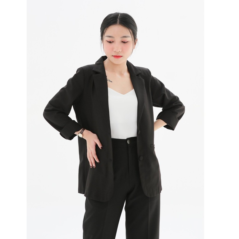 Áo vest nữ blazer KHÀN màu đen tà bầu basic áo khoác công sở tay dài 1 lớp phong ...