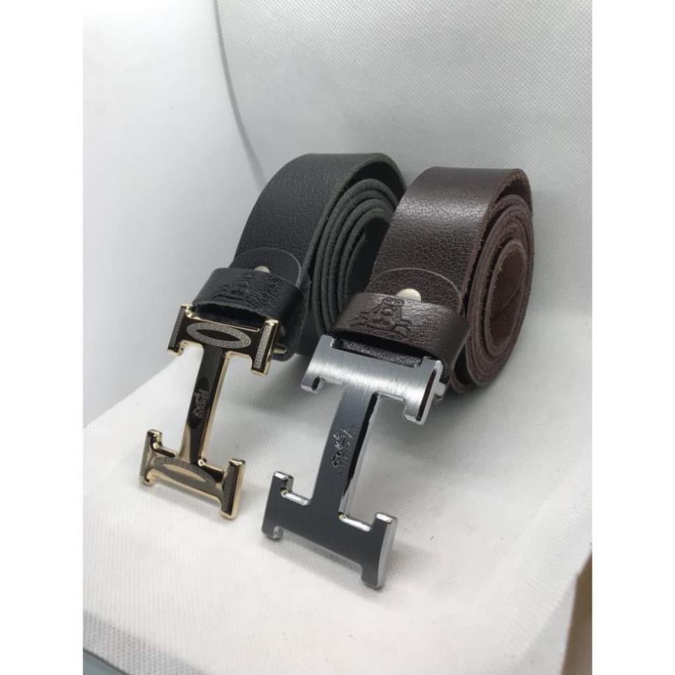 Thắt Lưng nam mặt khóa chữ H kim loại đúc, dây nịt da bò nguyên miếng mạnh mẽ,nam tính