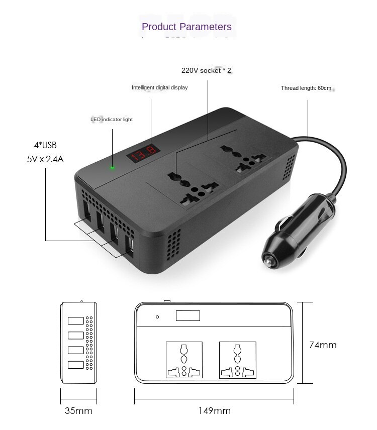 12VChuyển220VPhổ Quát200WXe Máy Lạnh Inverter Đa Chức Năng Trên Ô Tô Bộ Chuyển Đổi Nguồn Điện Ổ Cắm