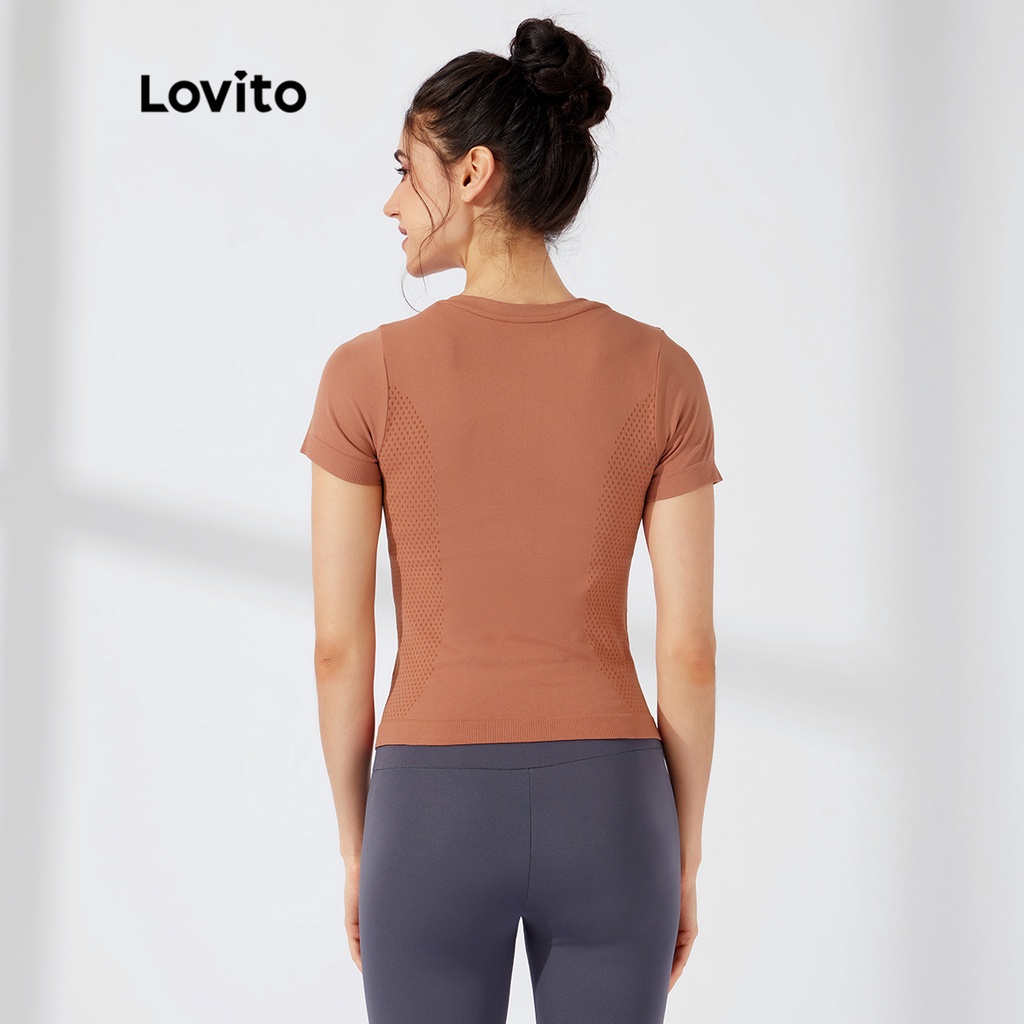 Áo thun thể thao Lovito in chữ ôm dáng tay ngắn L23AD009 (màu đen/ màu tím/ màu đỏ gỗ)