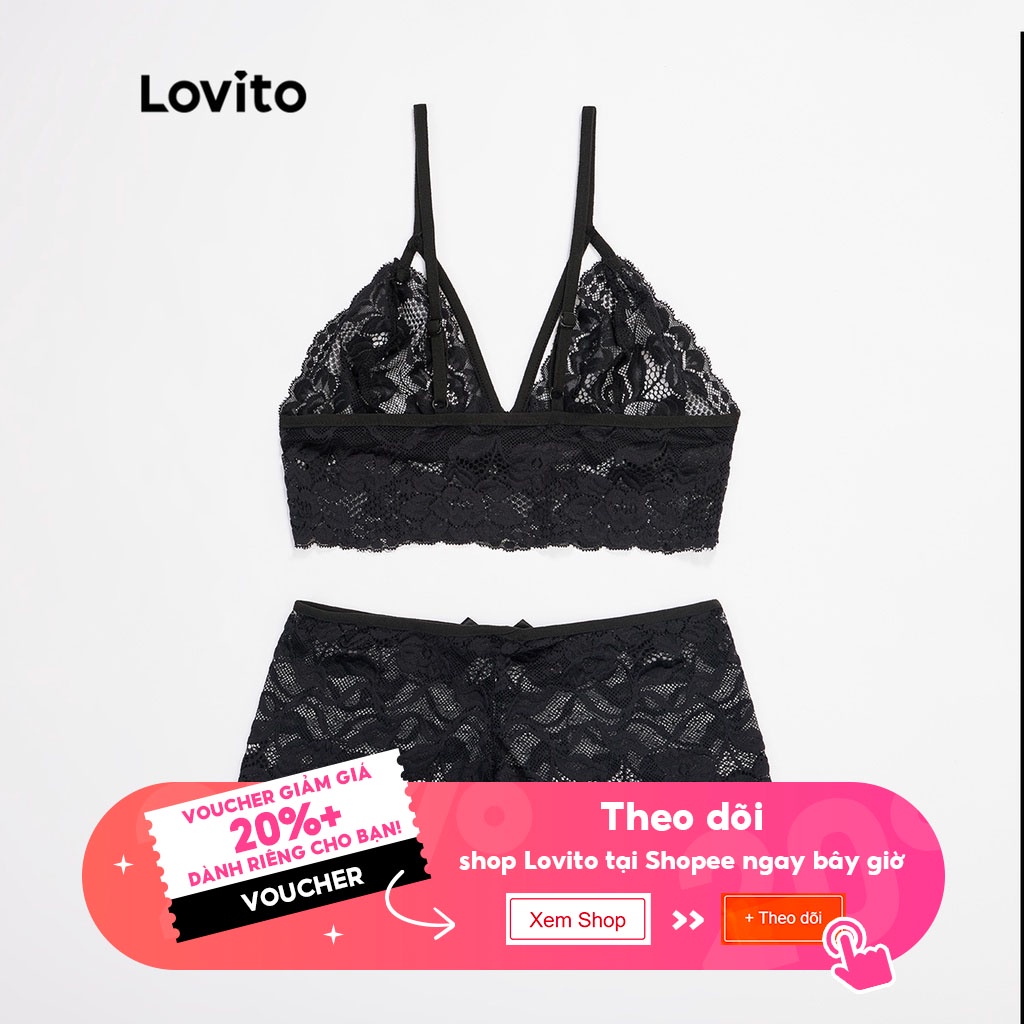 Đồ lót Lovito có dây chéo đính nơ phối ren không kèm miếng đệm phong cách sexy L17X505 (Màu đỏ / Màu đen) | BigBuy360 - bigbuy360.vn