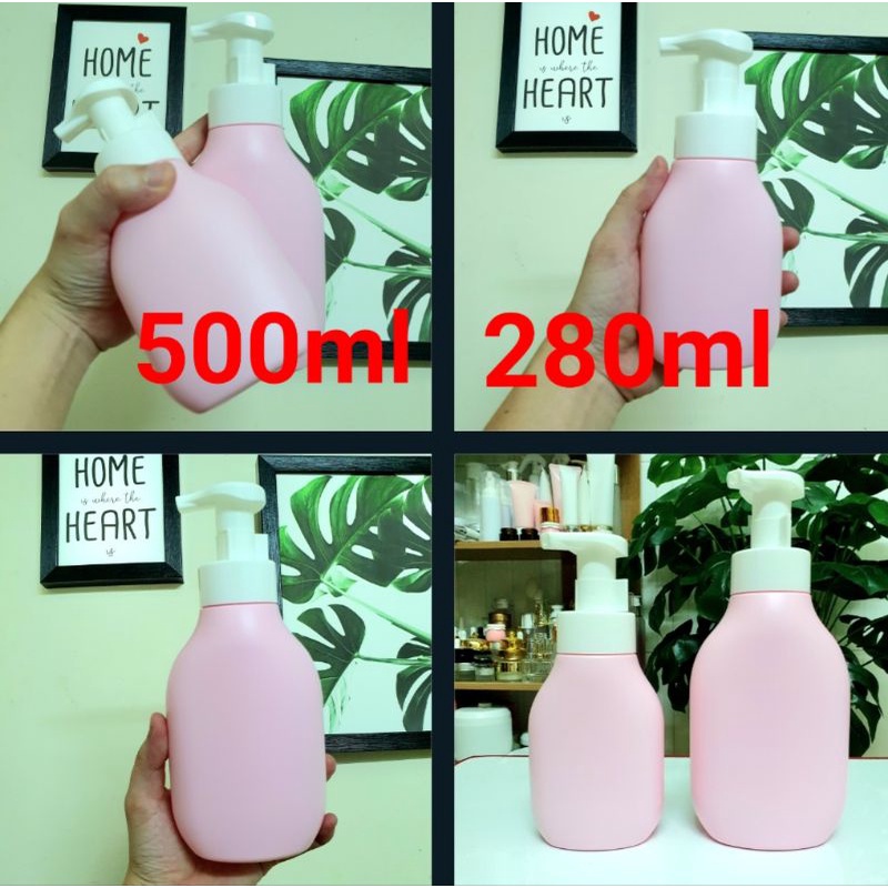 Chai chiết mỹ phẩm - chai bầu hồng vòi xà bông trắng