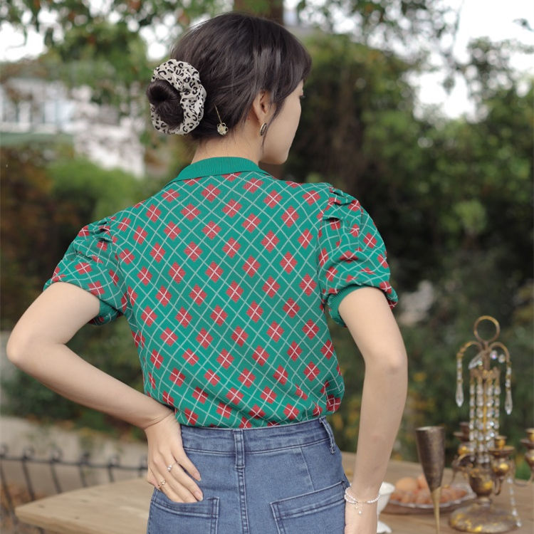 Áo Sweater chui đầu màu sắc hình thoi kiểu Pháp dễ thương 178220Áo cổ bẻ tay phồng chất liệu lụa thời trang mùa hè cho nữ | BigBuy360 - bigbuy360.vn