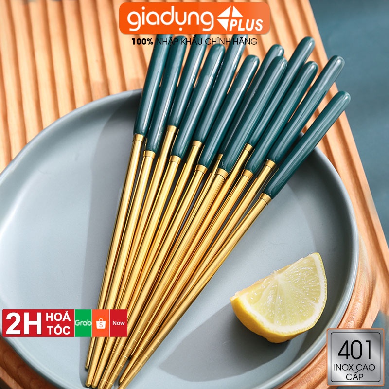 Đũa Inox 401 Mạ Vàng, Tay Cầm Cán Sứ Xanh Ngọc Lục Bảo Sang Trọng - Phong Cách Bắc Âu