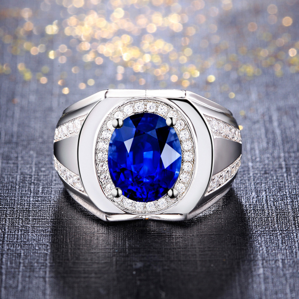 Nhẫn Thép Titan Mạ Bạc 925 Đính Đá Zircon Xanh Thời Trang Cho Nam