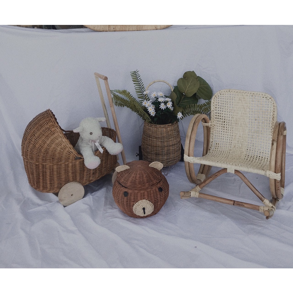 Combo Đạo Cụ Chụp Hình Hoặc Trang Trí Phòng Bé Bằng Mây Tre Đan Và Gỗ Tự Nhiên Xinh Xắn Và Đáng Yêu