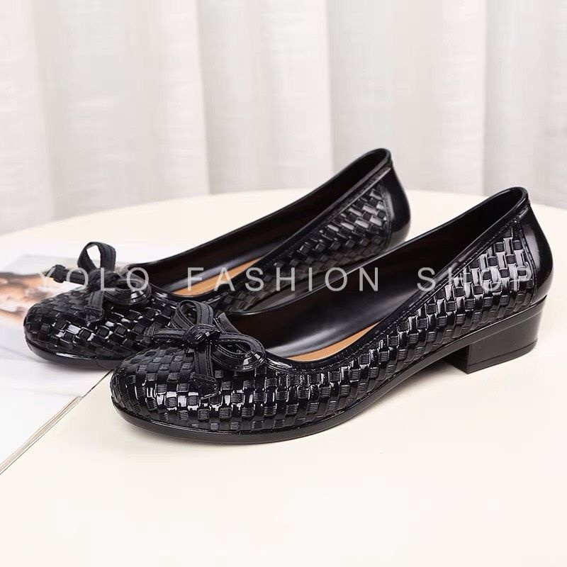 Giày nhựa cao su cao cấp bền đẹp đi nước thoải mái đế 2cm đính nơ xinh xắn-GN18