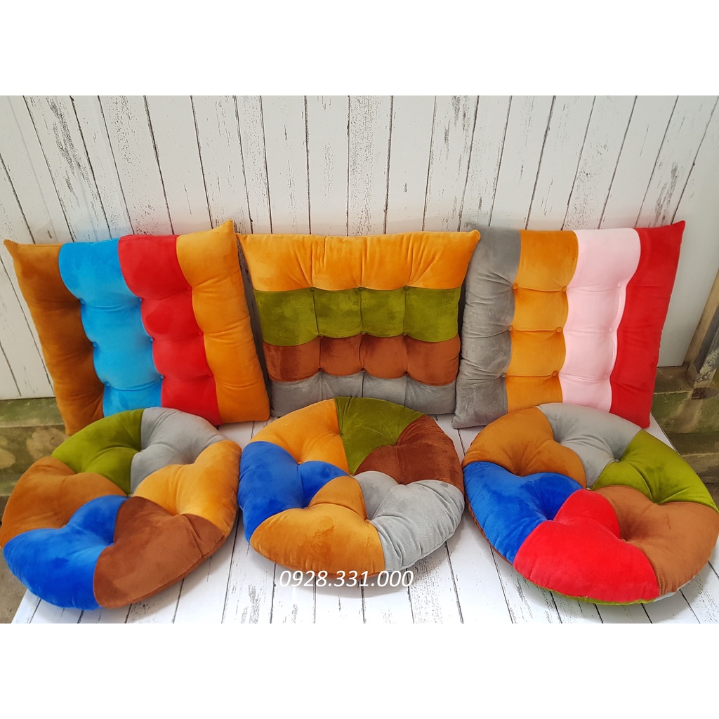 Nệm lót ngồi bệt, nệm lót ghế Vải Nhung Mix màu