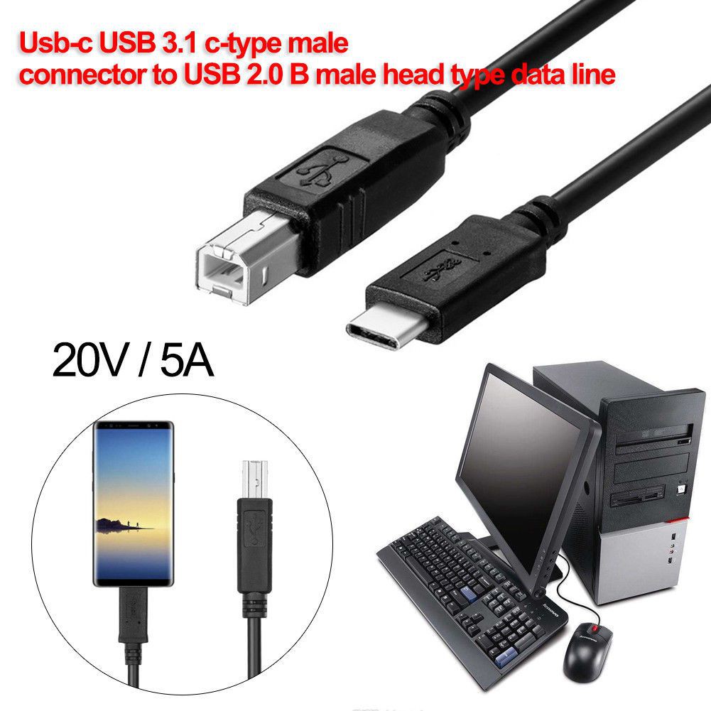 In Stock USB-C USB 3.1 Type C Male to USB2.0 USB B Male Data Cable 1m